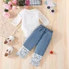 Kledingsets Vipol merk geboren prinses 1 jaar verjaardagsfeestje slijtage witte kanten bodysuits jeans tweedelige babymeisjes set