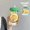 Wine Glasses Kawaii Glass Cup With Lid And Straw Cute Coffee Bottle For Drinks Juice Bubble Tea Water Milk BPA Free Kids Girl Gift