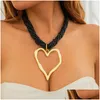 Chaines Colorf MtiLayer Perles Collier en forme de cœur Hollow Out pour les femmes Golden Sier Color Lava Pendant Cadeaux Drop Livraison Otgi