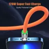 120 cm 120W / 100W Charge rapide Bold une à trois lignes de charge, zinc en silicone trois en un câble de données mobile Chargement du câble