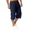 Pantalon masculin 2024 Shorts décontractés d'été Cotton Mélanges longues élastiques de poche lâche Pocket Trawstring 3/4 Longueur Daily Street Wear