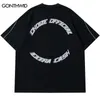 Erkek Tişörtler Hip Hop Büyük Boyutlu Erkek Tişört Sokak Giyim Mektubu Sembol Baskı Hattı Tasarımcı T-Shirt 2023 Harajuku T-Shirt Kısa Kişeli Üst J240409