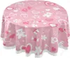 Tischtuch runde Tischdecke 60 Zoll Waschabdecke Spitze Pink Valentinstag Herz wasserdichte Polyesterparty Anti-Fading