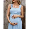 Breastfeeding Maternity Dresses Clothes Ruffles Sundress for Pregnat Women Elegant Pregnancy Butterflyknot Dress 240326