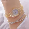 Mujeres de pulsera 3pcs ES Set Fashion Rhinestone Women Luxury Crystal Gold Gold Quartz Ladies Wrist Reloj240409