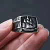 Vintage Viking Pirate Sailboat Ring Men Biker Ring 14K Gold Viking Ring Sailor Lucky Amulet Jewelry Gift Size 7-15