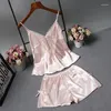 Home Clothing ZOOLIM Large Size M-XXL Two Piece Set Women Sleepwear Silk Pajamas Sexy Lingerie Sleeveless Nightwear Lace Homewear Pyjama