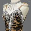 Scene Wear Leopard Print Latin Dance Dress Clothes for Ladies Ballroom Women Korta kjolar utomhus Sexig dräkt anpassad
