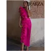 Basis Casual jurken Trafza zomer dames solide 3D asymmetrische mode elegante vrouw oversized One Shoder lange mouw druppel levering dhuvq