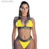 Swimwwear Women Sexy Bikini Ensembles pour femmes Bandage de maillot de bain Crop Top Swwear Nulghing Fssuit High Cup Beachwear Solid Imprime-Bather L49