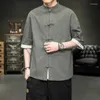 Camicie casual maschile in stile cinese camicia hanfu da uomo sciolto tops tanging lino solido tradizionale cotone maschio kimono m-5xl