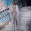 Dit Dubaï Sharon White Nude Sirène Soirée avec manche de cap pour femmes robe de fête de mariée arabe saoudienne