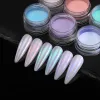 6box/set Aurora Pearl White Paznokcie proszkowe lustro lustrzane Pigment Pigment Chrome Efekt wcieranie się żel Poleś