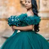 Emerald Green Off the Shoulder Ball Bown Quinceanera Dresses Beads Crystal Tull Tiersed Vestidos de 15 Anos Corset Dress for 16 -årsdag