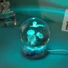 Crystal Ball Night Light Color 3D Escultura Brilhante Resina Light Base USB Carregamento Bedside Crystal Ball Night Light