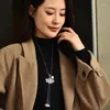 Hänge halsband koreanska mode strass ginkgo blad tröja kedja modern lång halsband med pärla kvinna mors dag gåvor 2024