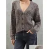 Damen Strick -T -Shirt Cashmere Mischung Pullover Strickwege Top Pailla Hohlloch -Langhülle 2023 Frühherbst -Strick -Strickjacke oder Plover für Lad Dhvwo