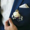Boutonniere Revers Pins Hochzeit Corsage Anzug Knopfloch Seidenrosen Gold Blätter Männer Frauen Brosche Blumen Mariage Accessoires