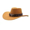 Largeur chapeaux Bodet 2 taille Femmes hommes Hollow Western Cowboy Chapeau de cowboy avec ceinture tauren d'automne d'hiver Jazz Outback Toca Sombrero Cap 5658cm 230504