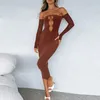 Casual jurken sexy vrouwen uit schouder uitgehakte jurk pure doorzichtige lace patchwork holle strapless bodycon met lange mouwen bodycon feest