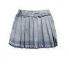 Skirts Anjamanor Blue Denim Een lijn geplooid voor vrouw Y2K Style Streetwear Summer High Taille Micro Mini Jean Rok D66-DE26 Drop Deliv Dhetc