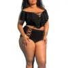 Mulher de banho de maiô de tamanho grande de cintura alta biquínis feminino de biquíni sólido