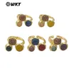 Clusterringe WT-R521 Großhandel 18K Real Gold Plated Triple Druzy Quartz Women Natural Stone gemacht Geburtstagsgeschenkring 10pcs