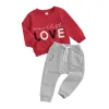 Toddler Baby Boy Saint Valentin Téparent pour bébé Petit enfants à manches longues Mama S Little Love Heart Sweat-shirt Pantal