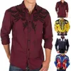 Men's Casual Shirts Fashion Vintage Floral Print Long Sleeve Shirts For Man Casual High Quality Slim Fit Performs Stage Male Clothes Shirt Tops 240409