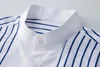 Men's Casual Shirts Selling Striped Patchwork Long Sleeved Shirt With Stand Up Collar Silk Cotton Light Maturity Trendy Men