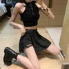 التنانير Altgoth Punk Mall Shorts Skirt Skirt Women Y2K E-Girl streetwear Haruku Leg Ring Buckle Detachable High Weist Emo Alt Clubwear