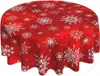 Table Cloth Christmas Red Tablecloth Winter Snowflake Round For Rustic Farmhouse Kitchen Decor Wipeable Polyester