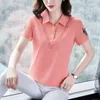 Vrouwen zomer Koreaanse mode elegant borduurwerk kanten katoen polo t -shirt kantoor dame casual chic losse korte mouw pullover tops 240409