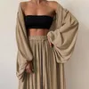 Dames tweedelige broek Dames Outfit Puff Sleeve Sexy Long Cardigan Tube Top Wide Been tracksuitkleding voor het dagelijkse leven