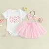 Kleidungssets 1. Geburtstag Outfit Girl Ein Donut -Print -Crewneck Kurzarm Strampler Tüll Tutu Rock mit Stirnband 3pcs