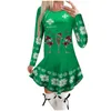 Casual Dresses Women'S Christmas Printed Round Neck Ruffle Hem Long Sleeved Dress Autumn Winter Loose Sexy Vestidos