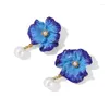 Stud Earrings Fashion Enamel Flower For Women Temperament Blue Trumpet Pearl Wedding Party Aesthetic Jewelry