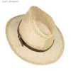 Szerokie brzegowe czapki wiadra czapki gemvie 2022 nowa moda wiosna letnia słoma papierowa fedora kapelusz słoneczny oddychający panama hat jazz czapkę z klamrą skórzaną opaską Y240409