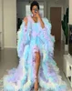 2020 Leuke kleurrijke vrouwen tule gewaden regenboog tule jurken bruids zwangerschap gegolfde tule jurk lange mouw pure feestjurk4128328