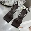 Klänningskor Eilyeken Gladiator Sandals High Heels Womens Autumn Best Street Style Square Headed Open Toe Clip Laces H240409 JCBU