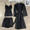 Home Clothing Women Lace Trim Pajamas Sets Sexy Kimono Robe Nightdress&Shorts Sleepwear Rayon Spring Summer M-XL Nightwear Bathrobe