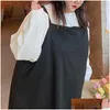 Plus Size Dresses Korean Clothes Round Neck White Puff Long Sleeve Top Fashion Black Pocket Design Loose Womens Sets Strap Dress Drop Dhja4