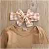 Kleidungssets Goocheer 3PCS Baby Girl Kleidung Set Kleinkind geboren im Herbst Langarm BodySuit Tops Plaid Shorts Stirnband-Outfit 0-24 m Drodhkos