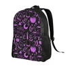 Ryggsäck Witchy Things Textured Purple Ryggsäckar för män Kvinnor Skolhögskolestudenter Bokväskor passar 15 tum Laptop Halloween Witch Bags