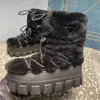 플라크 스노우 부츠 디자이너 Nylon Gabardine Apres-Ski Shearling Boots 고급 여성 방수 천 따뜻한 큰 이빨 두꺼운 밑창 눈 부츠 크기 35-41