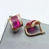 Studörhängen 585 Purple Gold Plated 14k Rose Inlaid Geometric Ruby Crystal Fashion For Women Light Luxury Wedding Jewelry