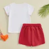 Småbarn spädbarn baby flicka kläder set valentins dag kort ärm hjärttryck t-short shorts barn 2 st.