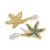 Kolczyki Dangle Bohemia Star Fish Drop Pearl Blue Rhinestones For Women Starfish Biżuteria Letnia wakacyjna plaża Prezenty