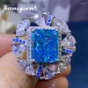 Cluster Rings PANSYSEN Trendy 925 Sterling Silver 10 12MM Radiant Cut Aquamarine High Carbon Diamond For Women Fine Jewelry