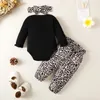 Kläder sätter hösten baby flicka kläder set småbarn flickor långärmad bodysuit leopard tryck båge byxor spädbarn mode outfit